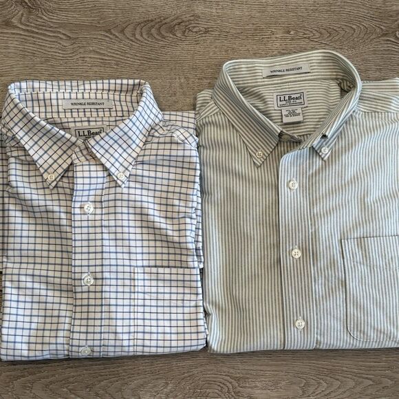 LL Bean Mens 17-36 Long Sleeve Button Down Plaid Wrinkle Resistant Shirts - Picture 1 of 8